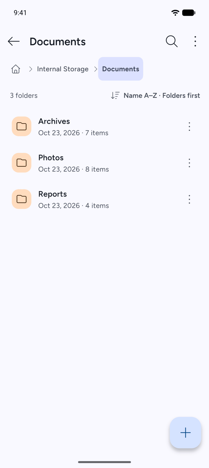 Step 1: Open the folder where you want the new folder, then tap the + button.