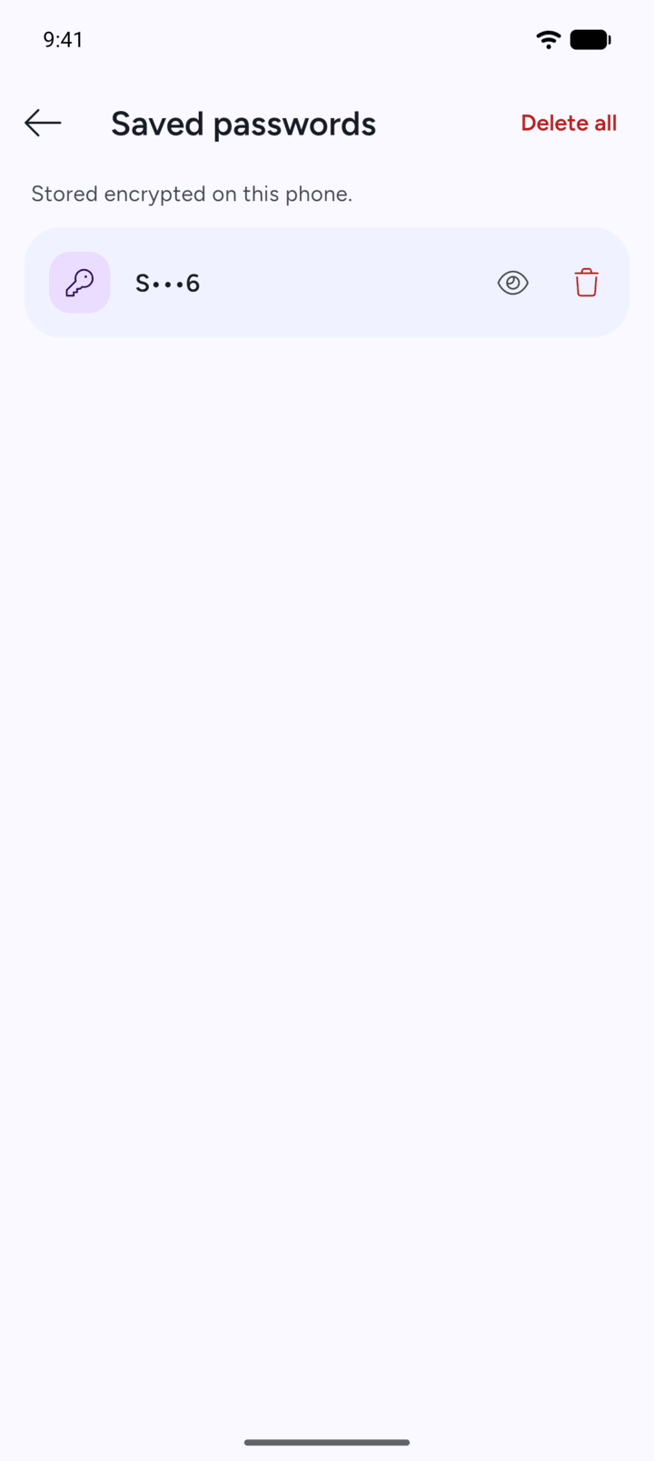 Step 4: Tap the eye to show a password, or the bin to delete it.