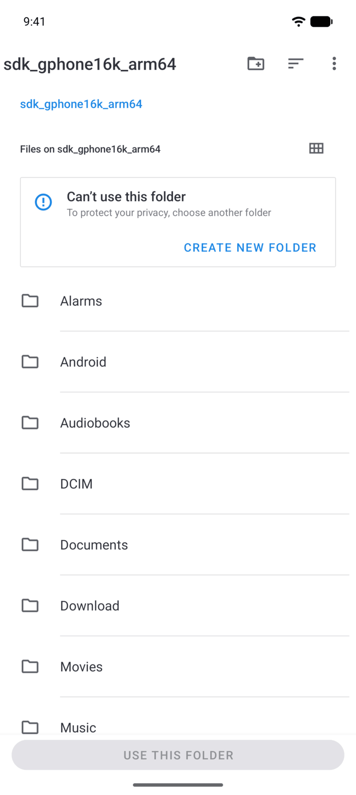 Step 2: Android's folder picker opens in your phone's internal storage.