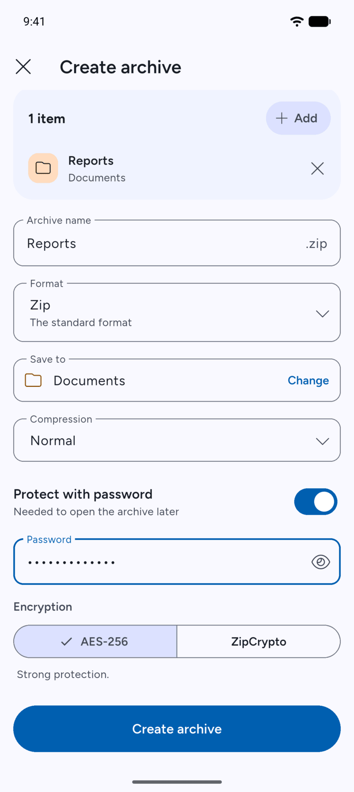 Step 3: Turn on Protect with password and type a password.