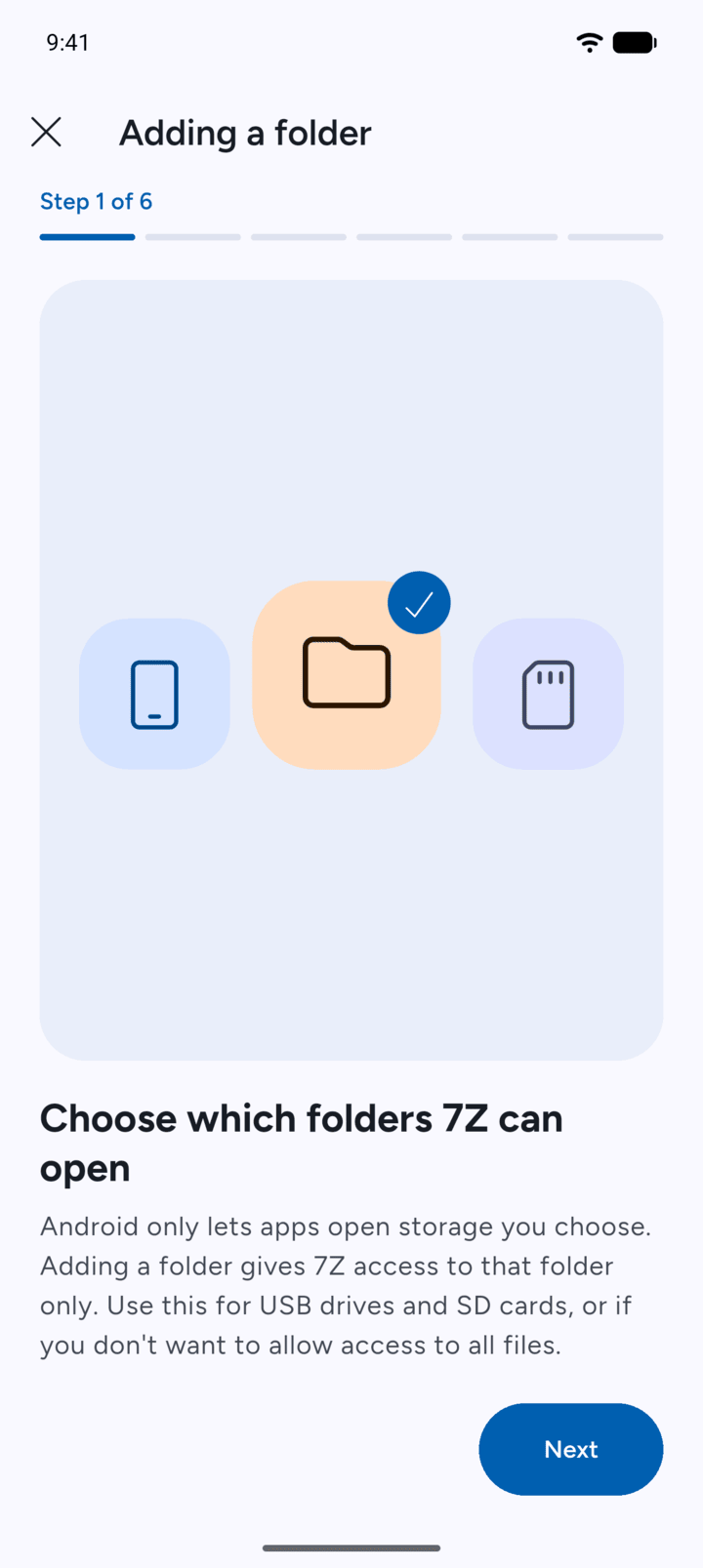 Step 6: The in-app guide for adding a folder.