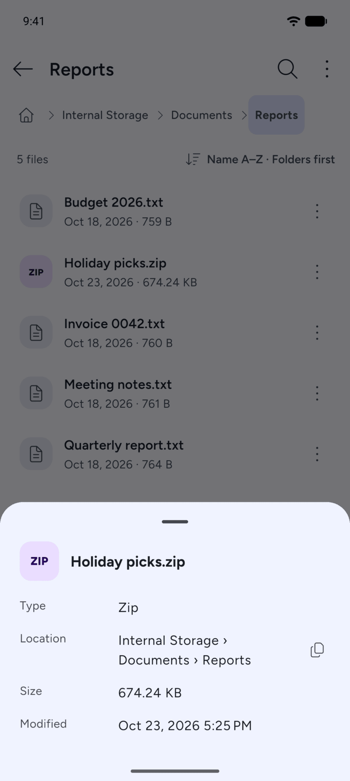 Step 3: 7Z shows the Type, Location, Size and when it was Modified.