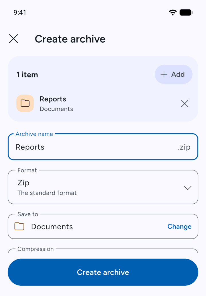Step 4: Type a name under Archive name.