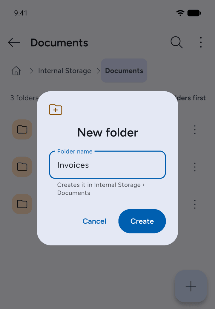 Step 3: Type a name under Folder name and tap Create.