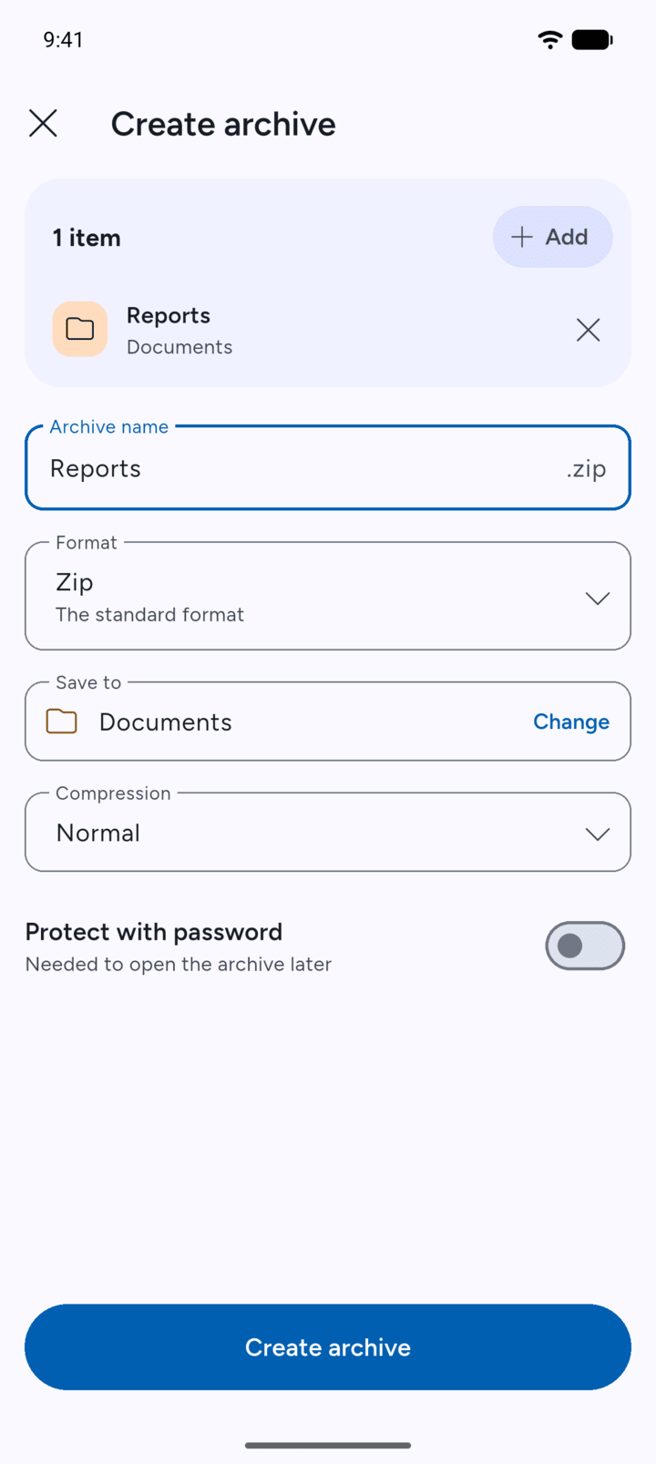 Step 8: Tap Create archive.
