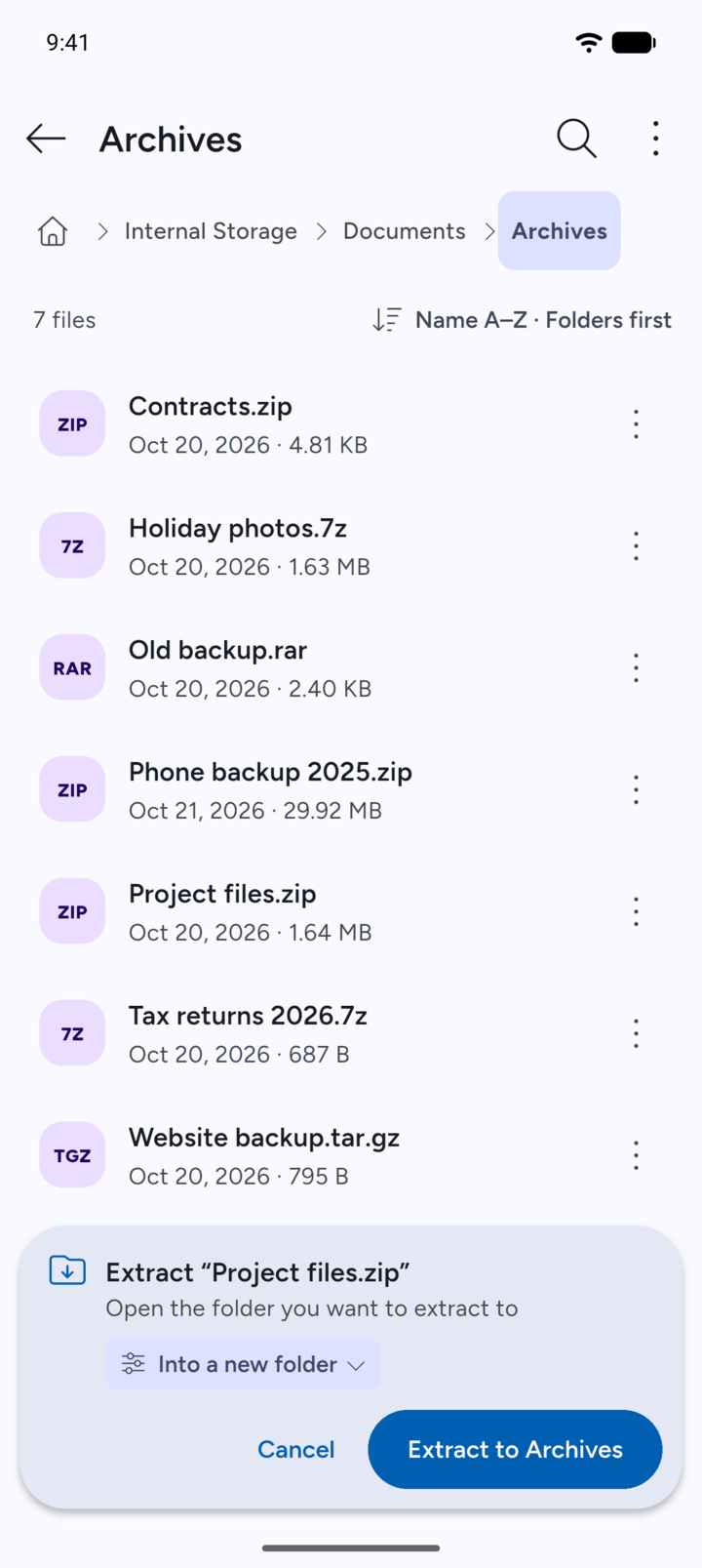 Step 3: A bar shows at the bottom: Open the folder you want to extract to.