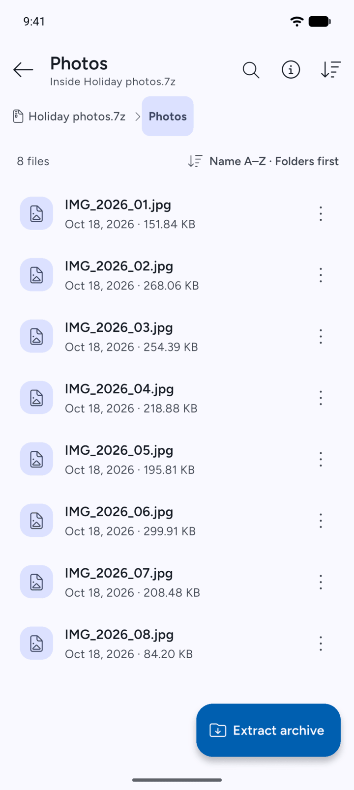 Step 1: View the archive's contents and open the folder with the files you want.