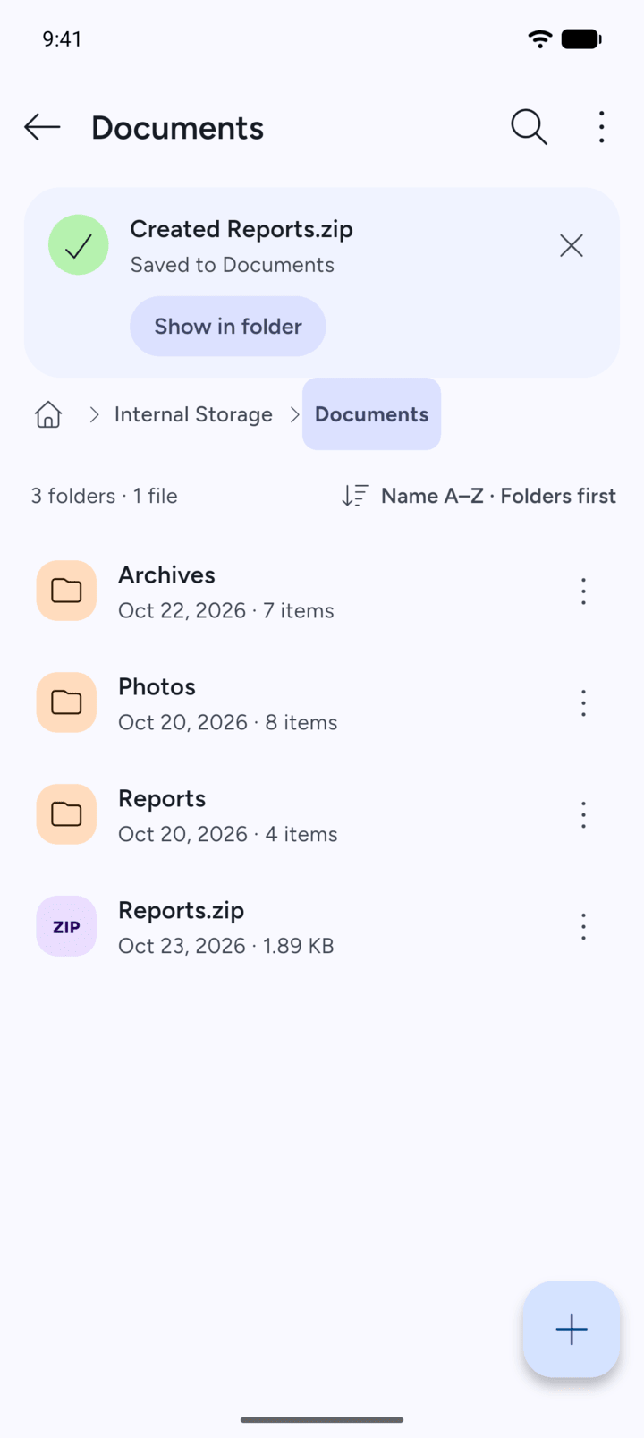 Step 9: When it's done, 7Z shows Created with the archive's name.