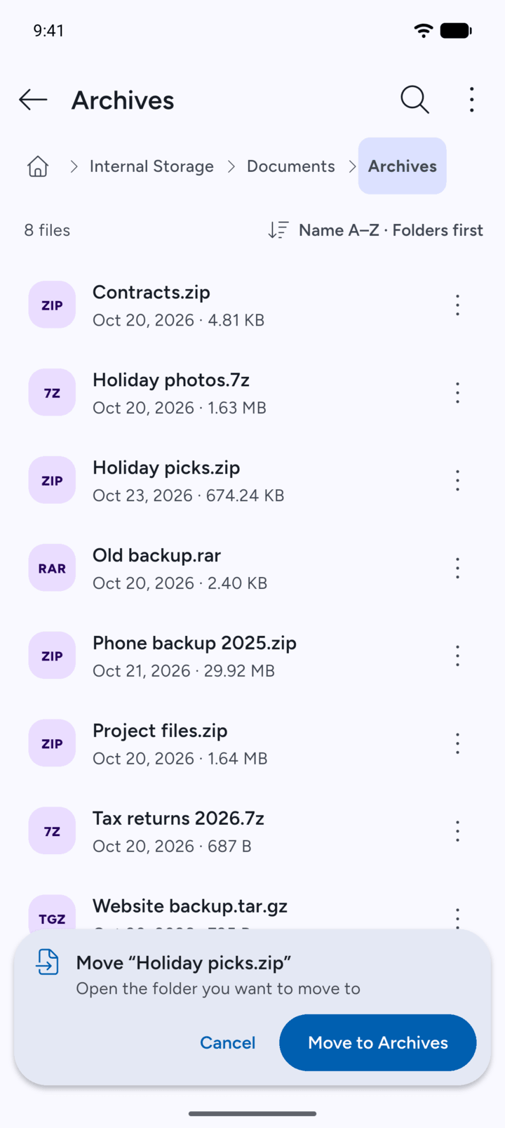 Step 3: A bar shows at the bottom: Open the folder you want to move to.