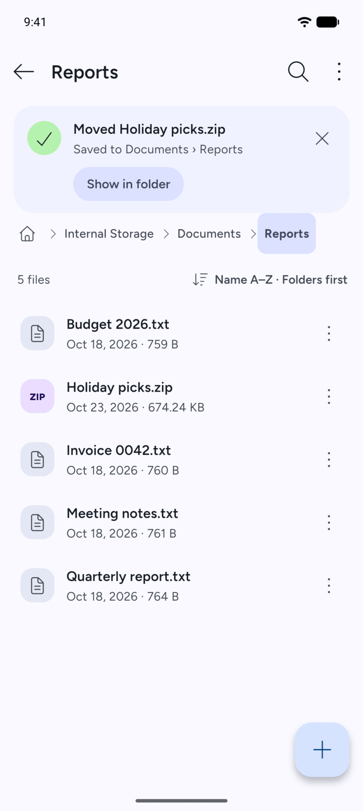 Step 5: 7Z shows Moved, and the item is now in the new folder.