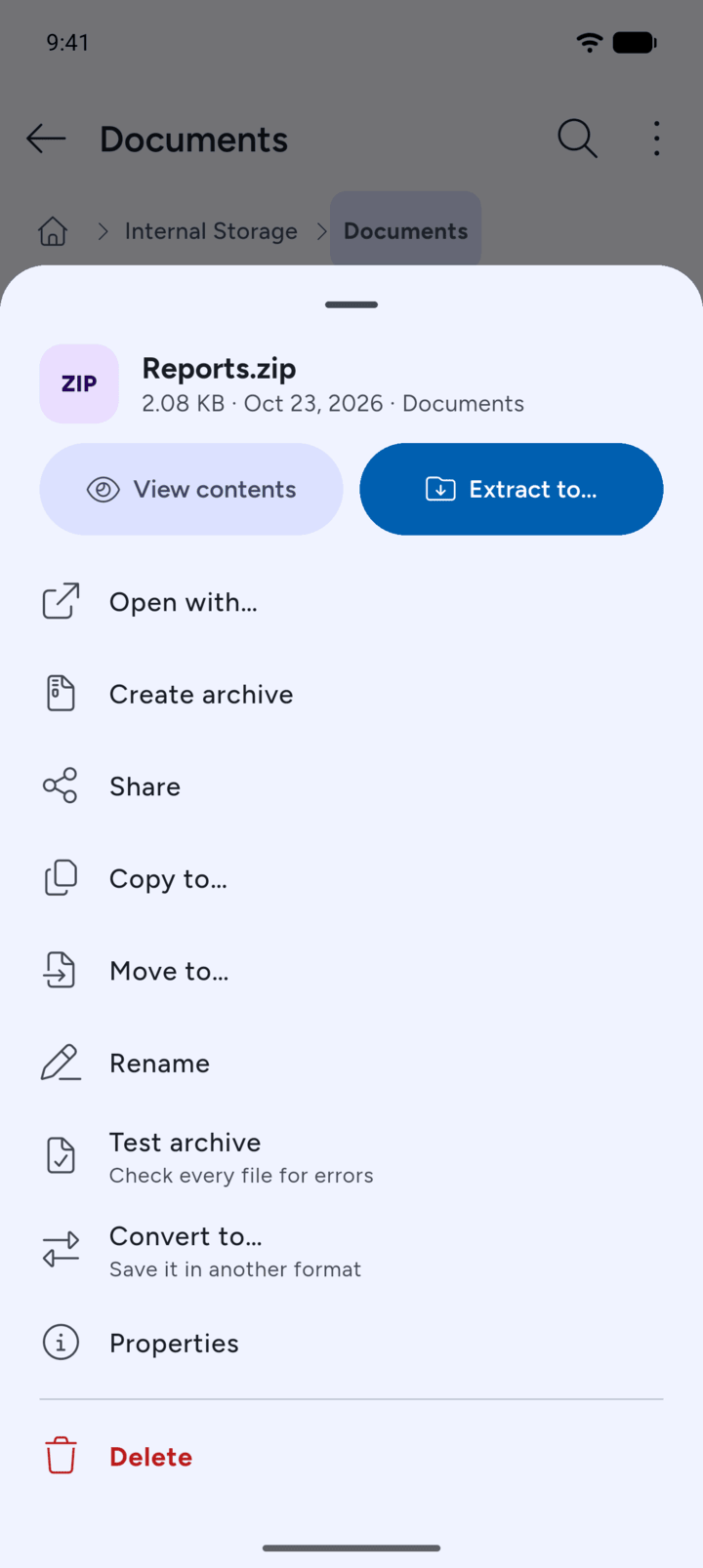 Step 2: Tap the archive and tap Extract to…