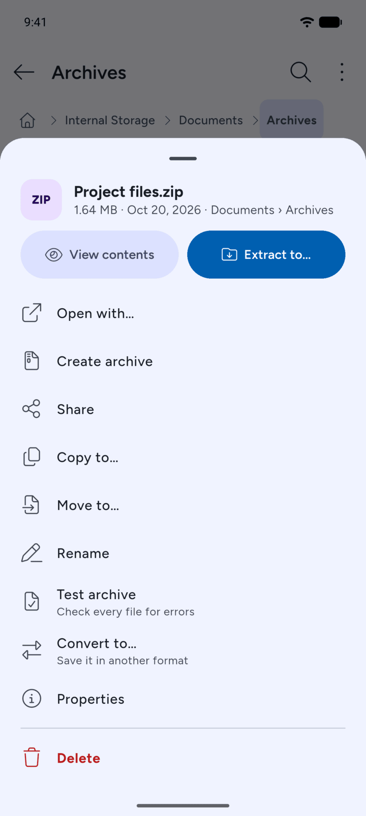 Step 2: Tap the archive and tap Test archive.