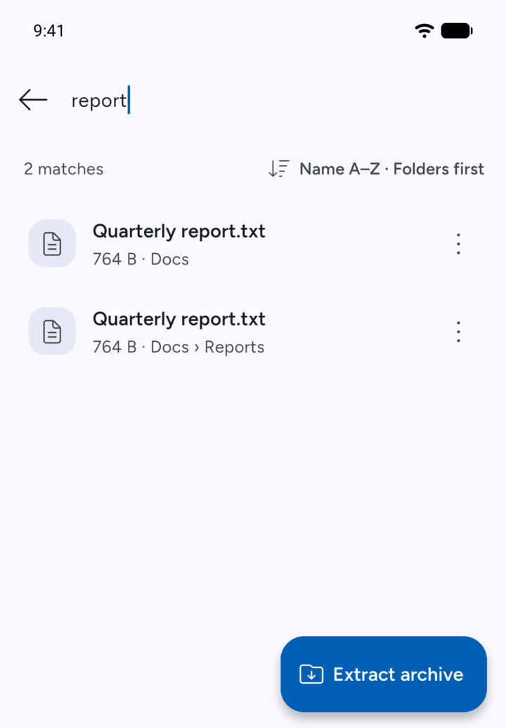 Step 4: To find a file, tap the magnifying glass at the top and type part of its name.