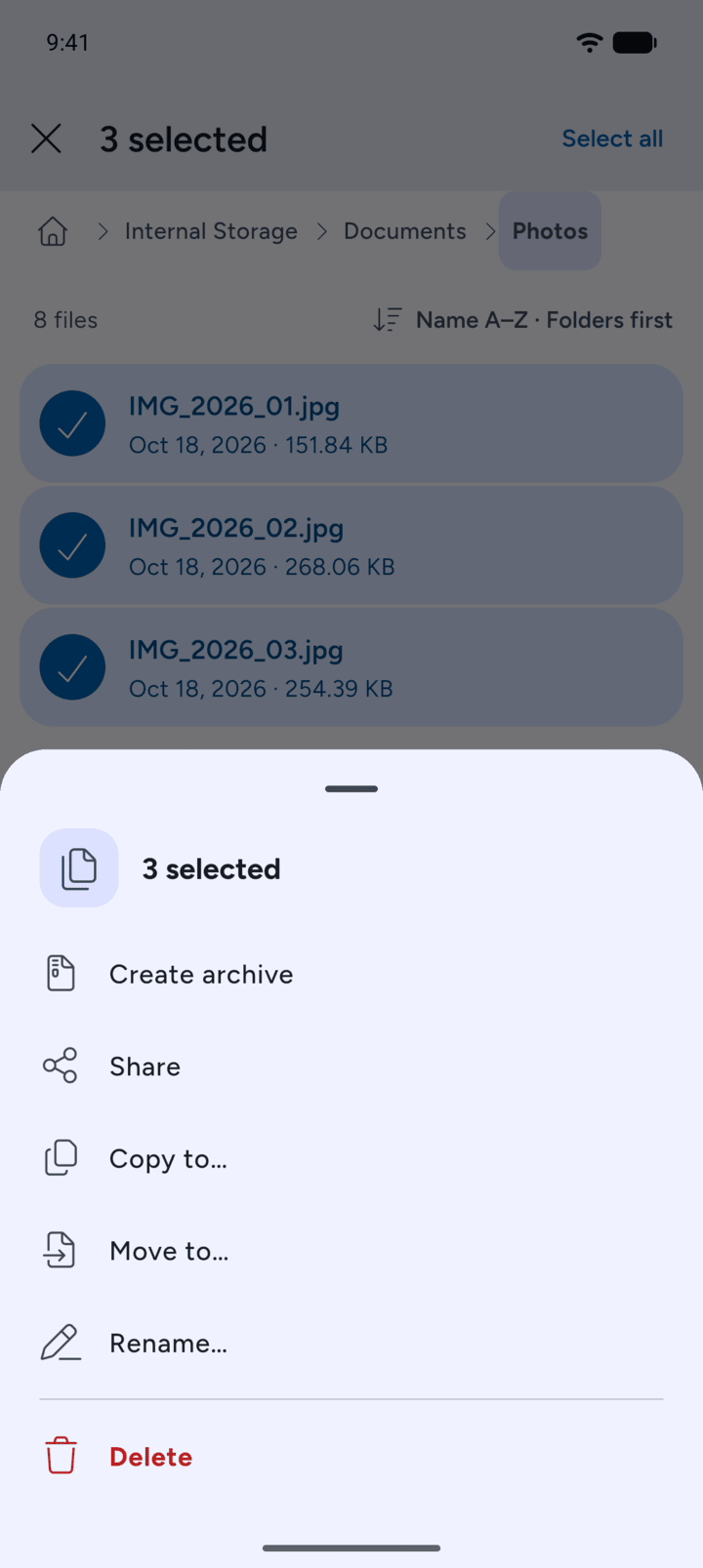 Step 4: To share several files, tap and hold one to select it, tap the others, then tap More and Share.
