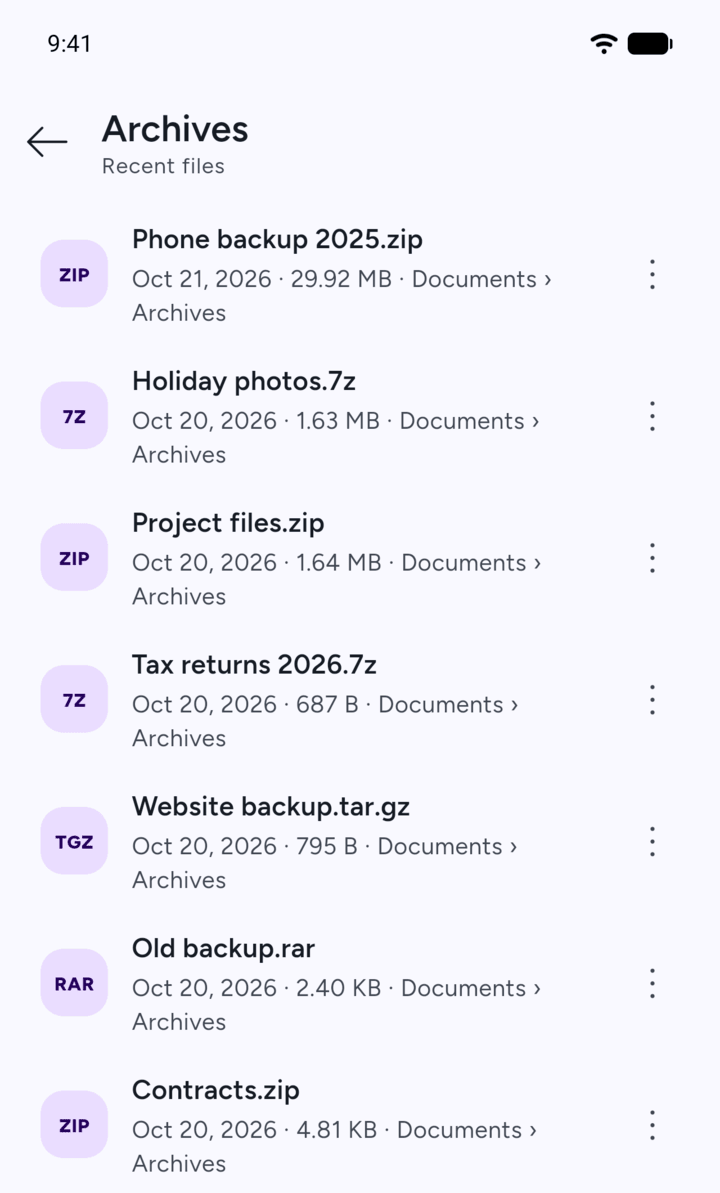 Step 2: Each file shows its date, size and the folder it's in.