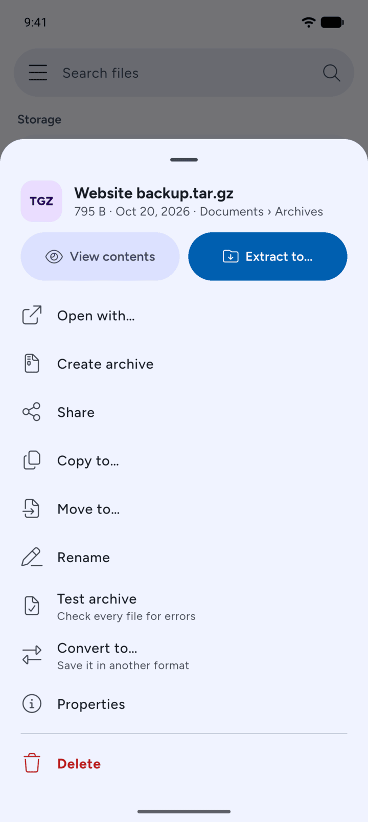 Step 4: 7Z shows the file's options.