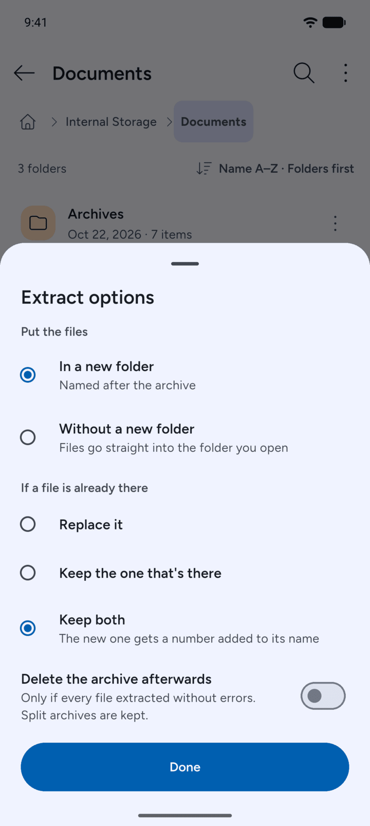 Step 3: Under If a file is already there, choose Replace it, Keep the one that's there or Keep both.