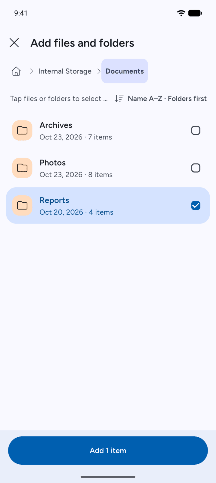 Step 5: To add items from another folder, tap Add.