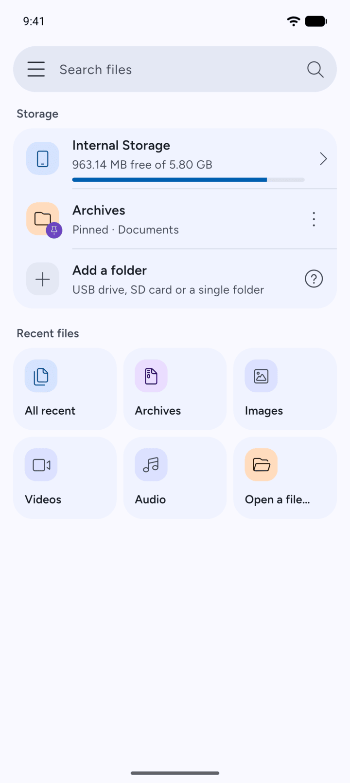 Step 1: On Home, tap Open a file… under Recent files.