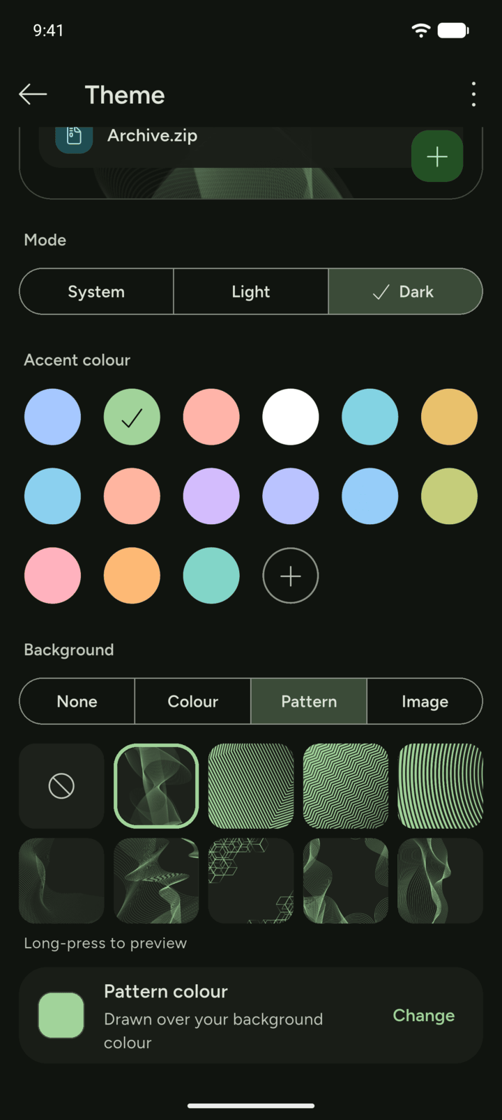 Step 6: Under Background, choose None, Colour, Pattern or Image.