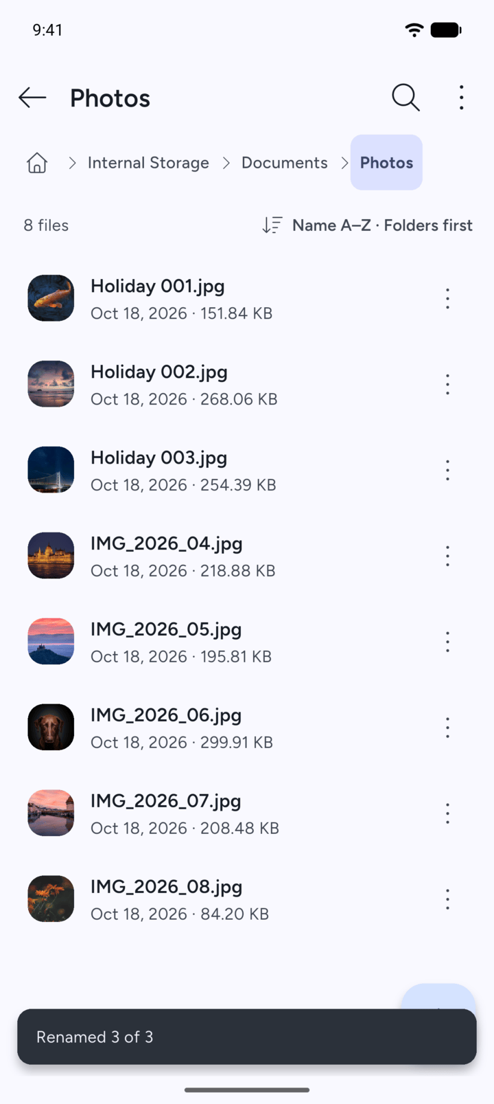 Step 4: 7Z shows how many files it renamed, for example Renamed 3 of 3.