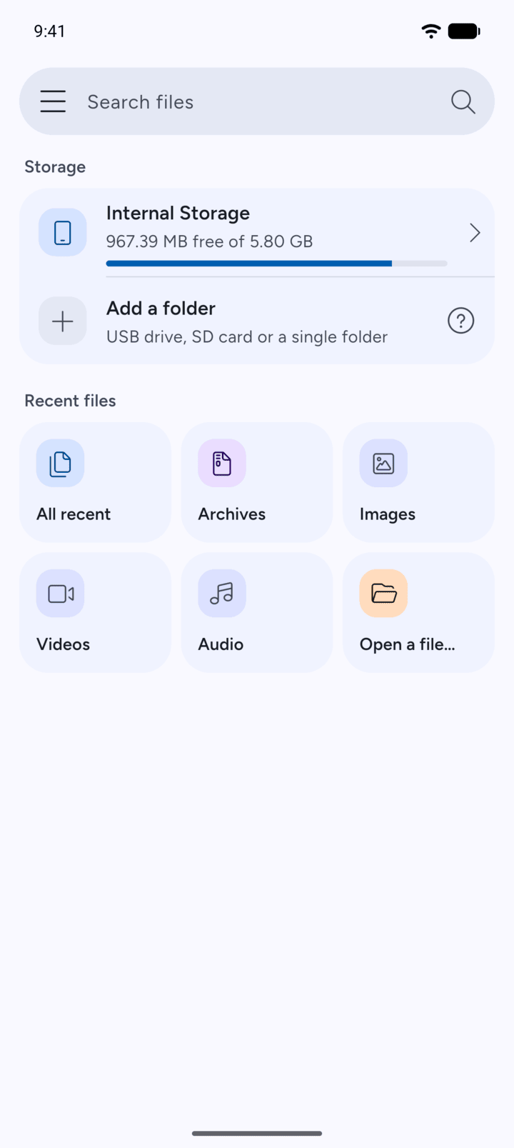 Step 4: You're on Home. Tap Internal Storage to browse your files.